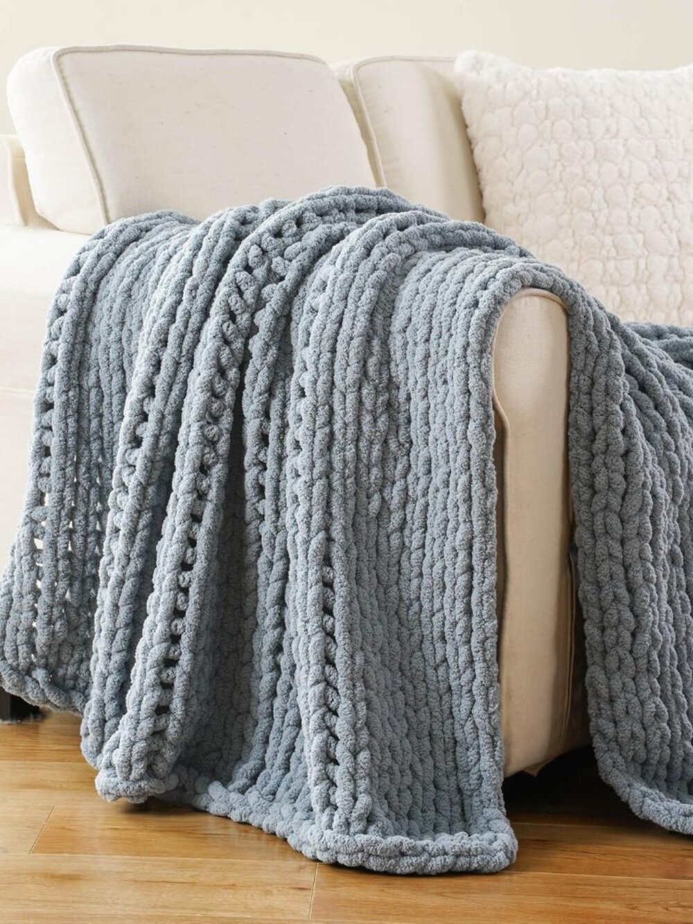 Blue Chunky Knit Throw Blanket for Couch, 50"x60"